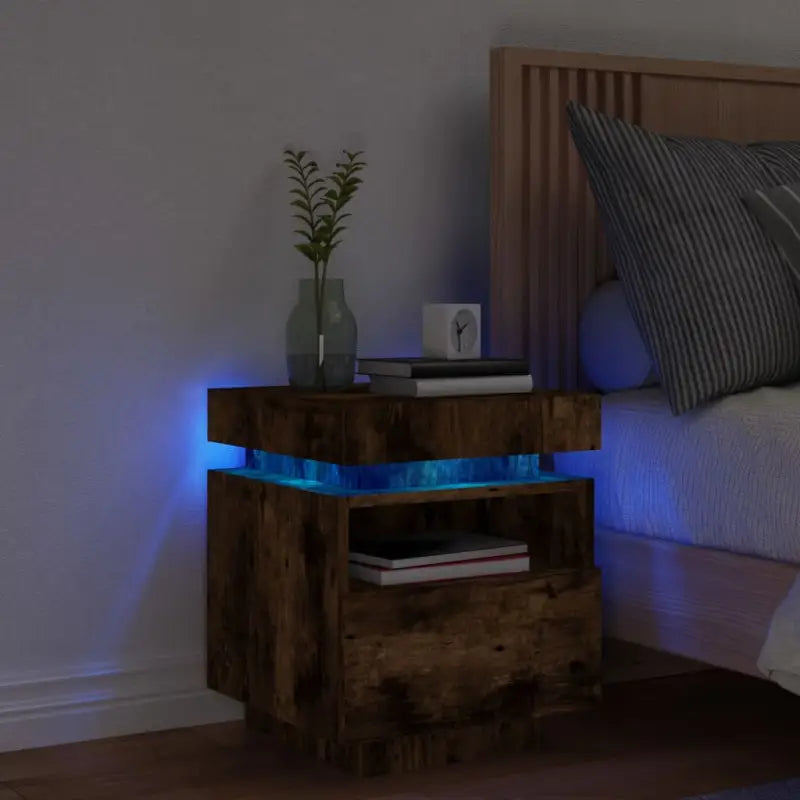 Nachtkastje met RGB LED-verlichting en duurzaam bewerkt hout - Gerookt eiken / 1 - Nachtkastjes