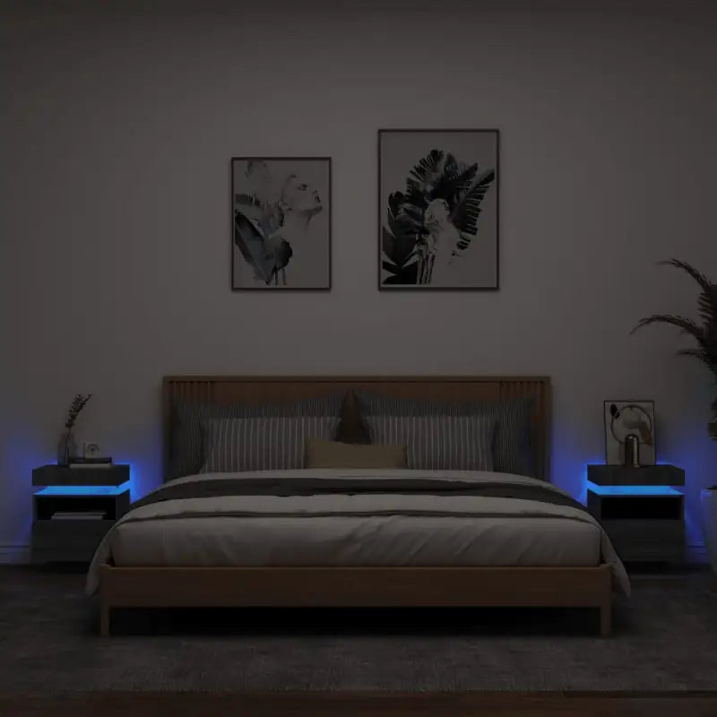 Nachtkastje met RGB LED-verlichting en duurzaam bewerkt hout - Grijs sonoma / 2 - Nachtkastjes