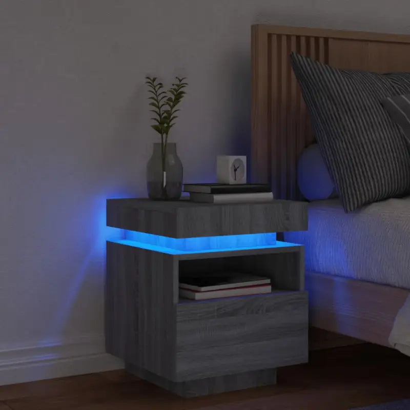 Nachtkastje met RGB LED-verlichting en duurzaam bewerkt hout - Grijs sonoma / 1 - Nachtkastjes