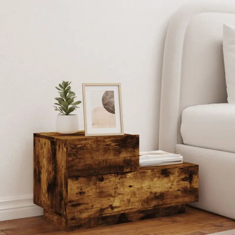 Nachtkastje met rgb led-verlichting in gerookt eiken hout - Nachtkastjes