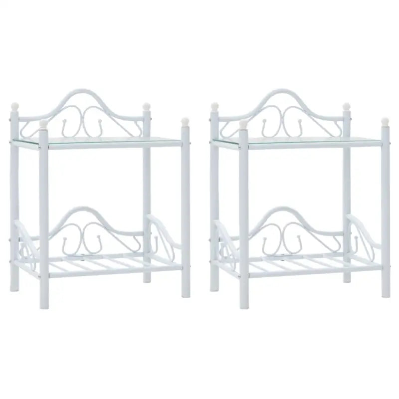 Nachtkastje met stevig stalen frame en gehard glas panelen - Wit / 2 - Nachtkastjes