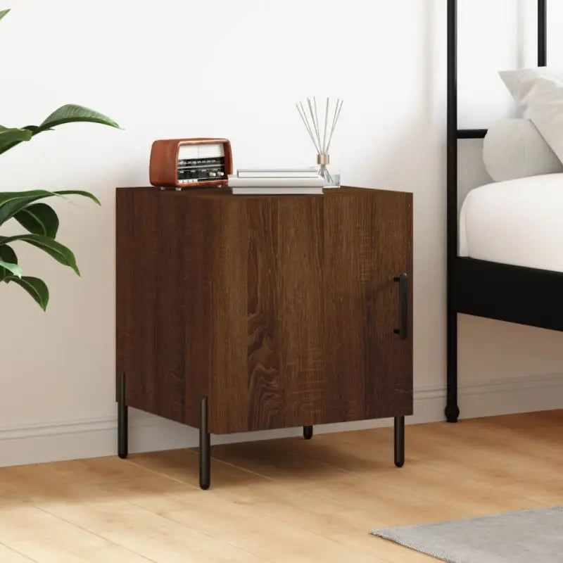 Nachtkastje van bewerkt hout in hoogglans wit voor moderne interieurs - bruin eikenkleur / 1 - Nachtkastjes