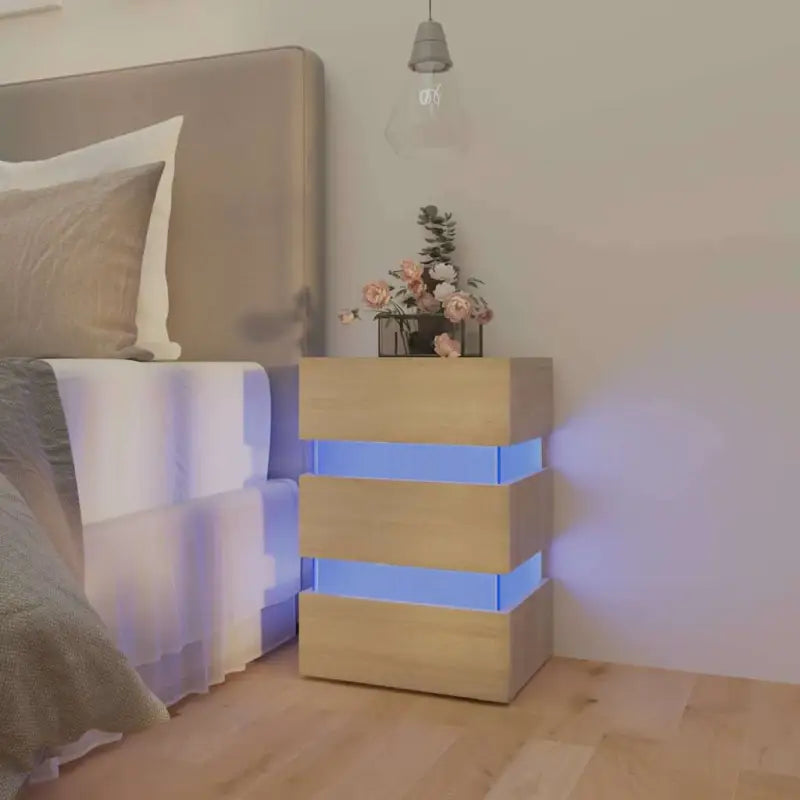 Nachtkastje van bewerkt hout met LED-verlichting voor gemak in de nacht - Sonoma eiken / 1 - Nachtkastjes