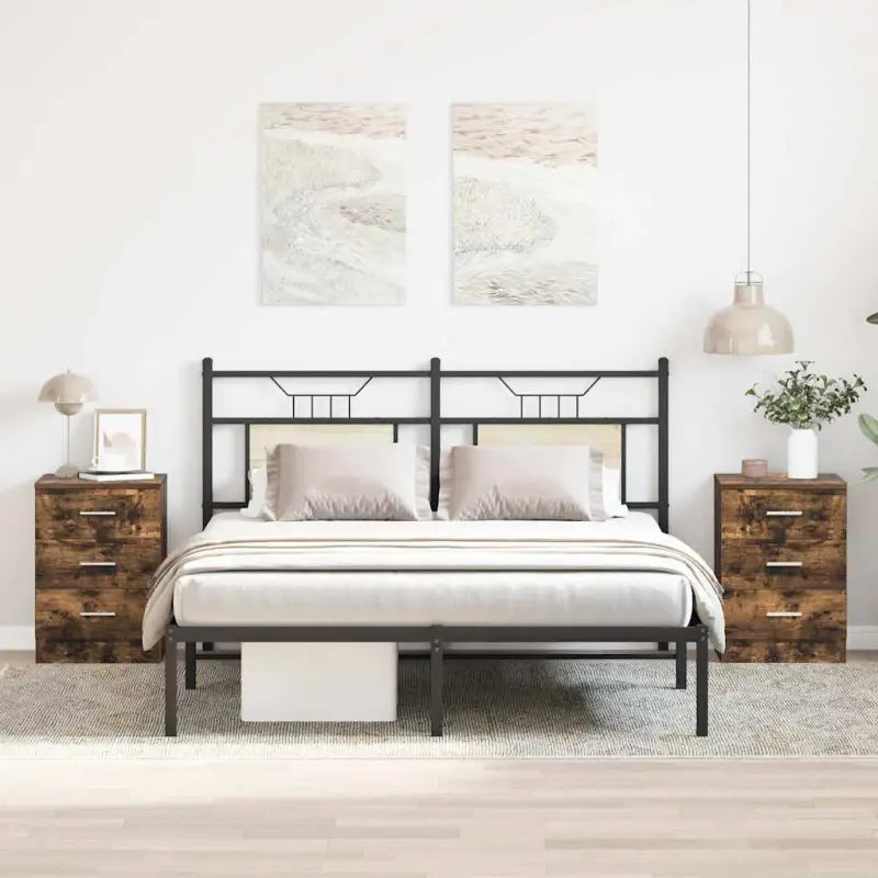 Nachtkastje van bewerkt hout met levering bevat voor een klassieke uitstraling - Gerookt eiken / 2 - Nachtkastjes