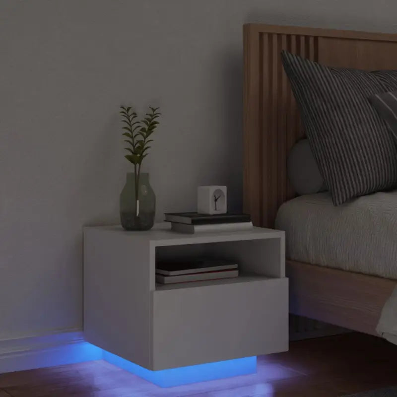 Nachtkastjes met rgb led-verlichting en duurzaam bewerkt hout - Wit / 1 - Nachtkastjes