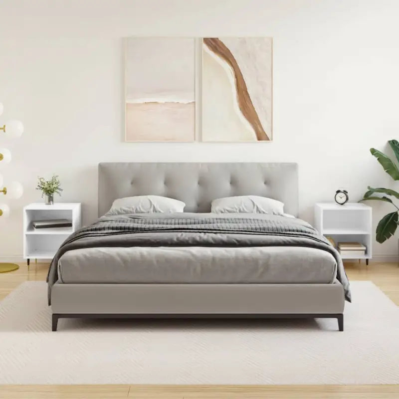 Nachtkastjes van bewerkt hout in hoogglans wit met elegant design - Hoogglans wit / 2 - Nachtkastjes