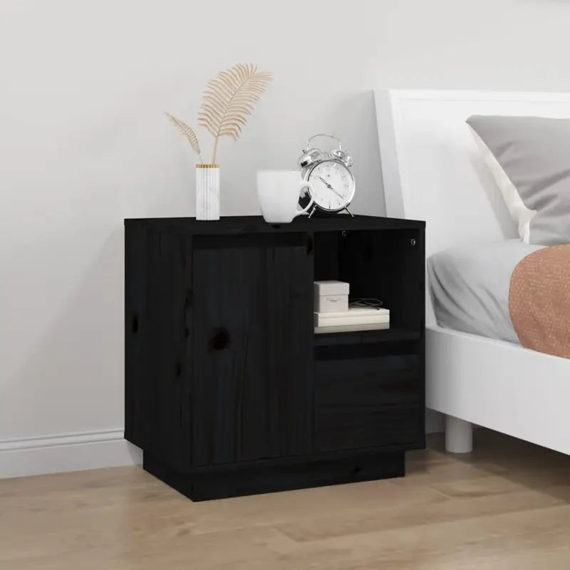 Nachtkastjes van massief grenenhout met elegant en tijdloos ontwerp - Zwart / 1 - Nachtkastjes