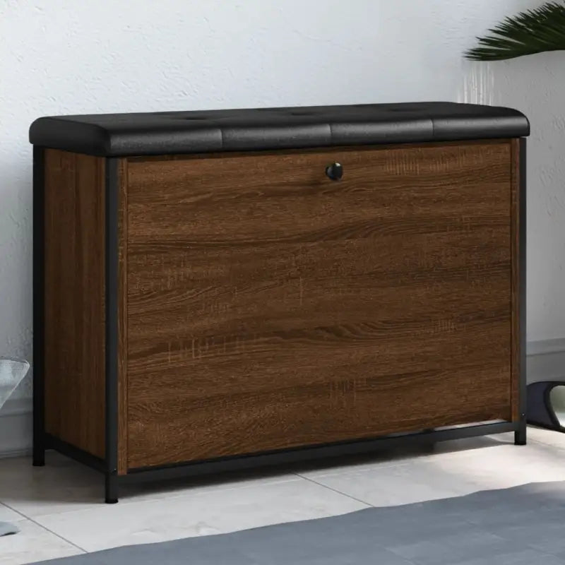 Opberg- en halbankje met stevige houten schoenenbank - bruin eikenkleur / 82 x 32 x 56 cm - Opberg- & halbankjes