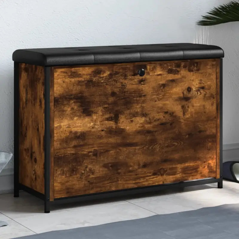 Opberg- en halbankje met stevige houten schoenenbank - Gerookt eiken / 82 x 32 x 56 cm - Opberg- & halbankjes