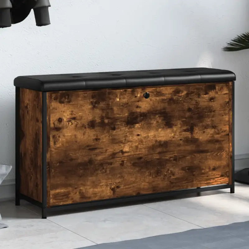 Opberg- en halbankje met stevige houten schoenenbank - Gerookt eiken / 102 x 32 x 56 cm - Opberg- & halbankjes