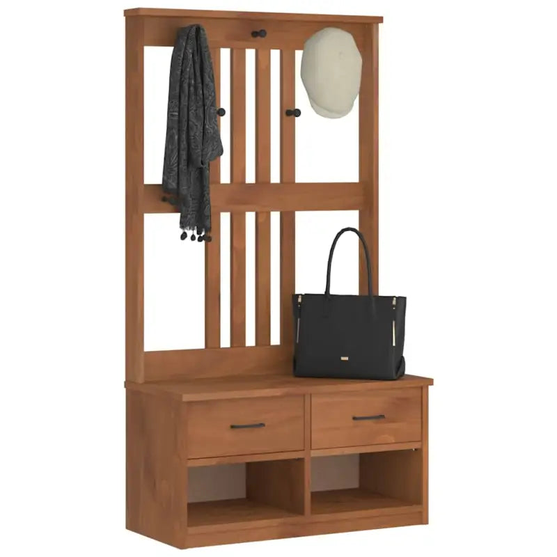 Opberg- en halbankje van massief grenenhout met rustieke charme - Acaciahouten afwerking / 87 x 40 x 159.5 cm - Opberg-