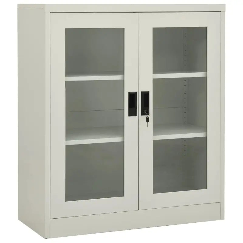 Opbergkast met verstelbare schappen en gehard glas voor documentenstorage - Lichtgrijs / 90 x 40 x 105 cm / 1