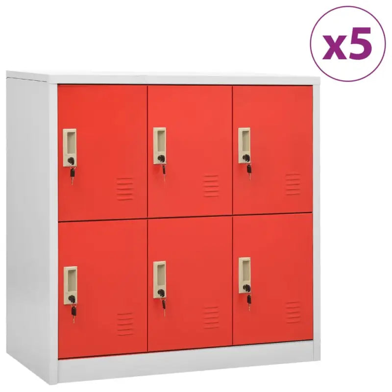 Opbergkast voor verschillende spullen met modern en duurzaam design - Lichtgrijs en rood / 5 / Met 6 lockers