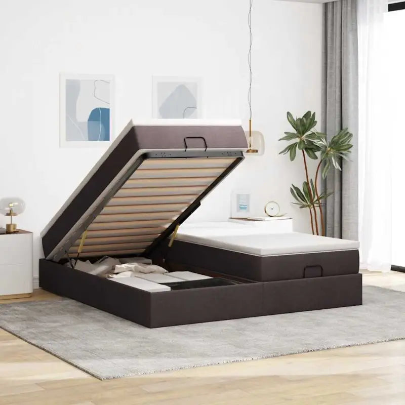 Ottomaan bed met ruime opbergruimte en crème materiaal vulling - Donkerbruin / 200 x 200 cm - Bedden & bedframes