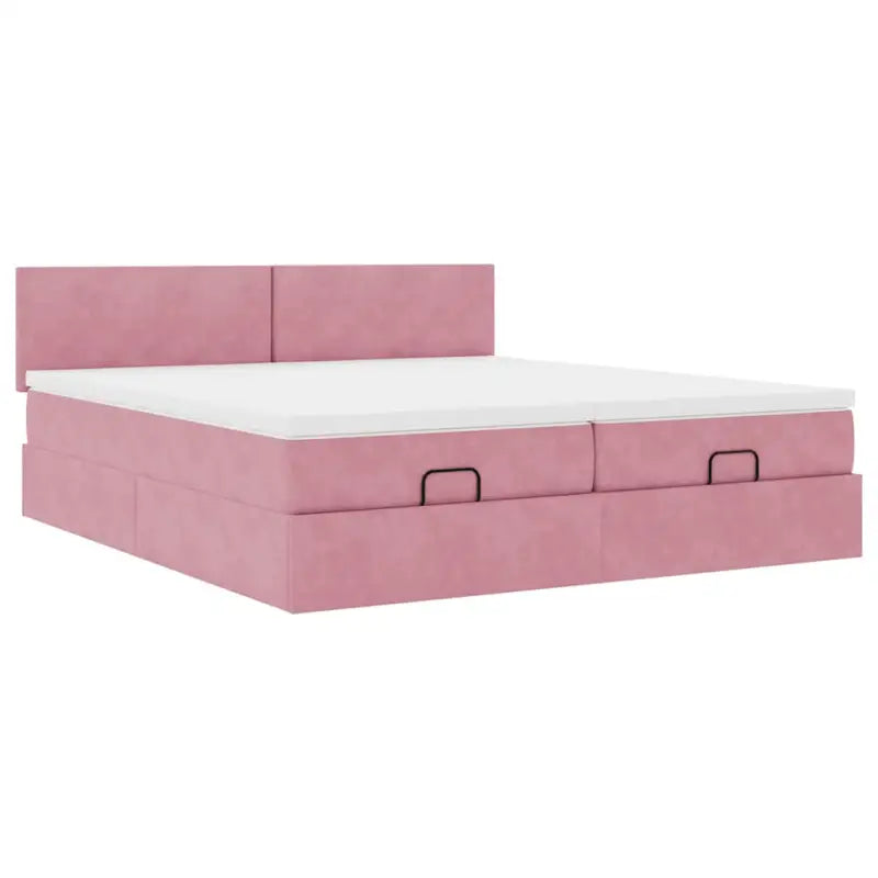 Ottomaan bed met ruime opbergruimte en zacht roze materiaal - Bedden & bedframes