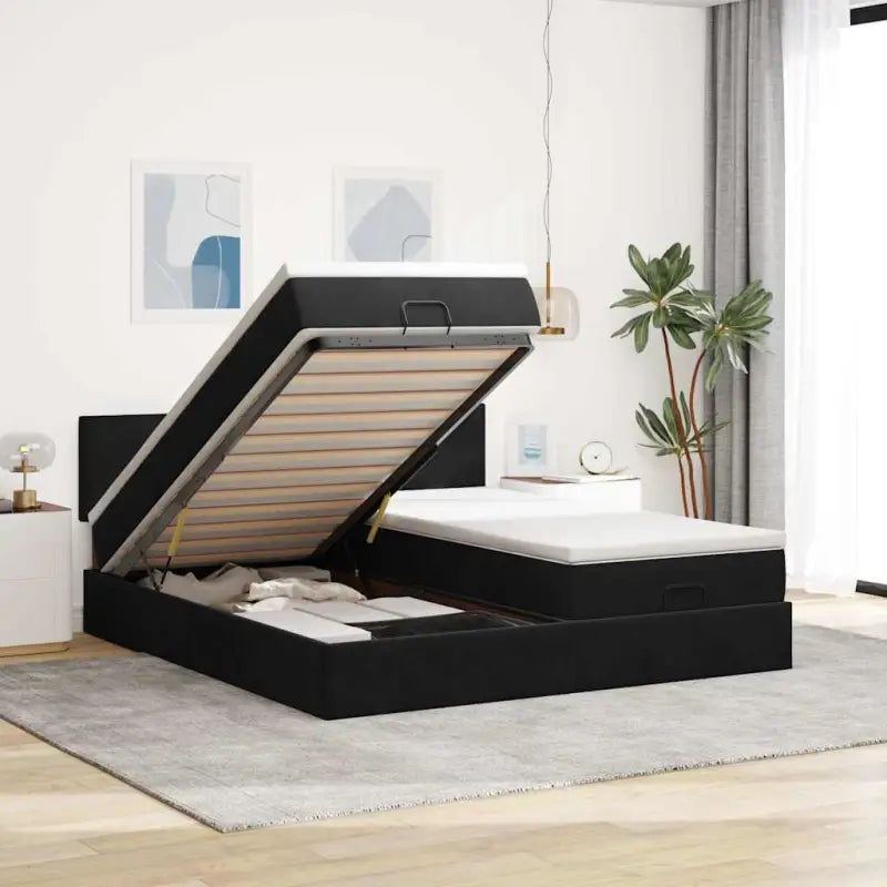 Ottomaan bed met ruime opbergruimte en zacht roze materiaal - Zwart / 180 x 200 cm / Effen ontwerp - Bedden & bedframes