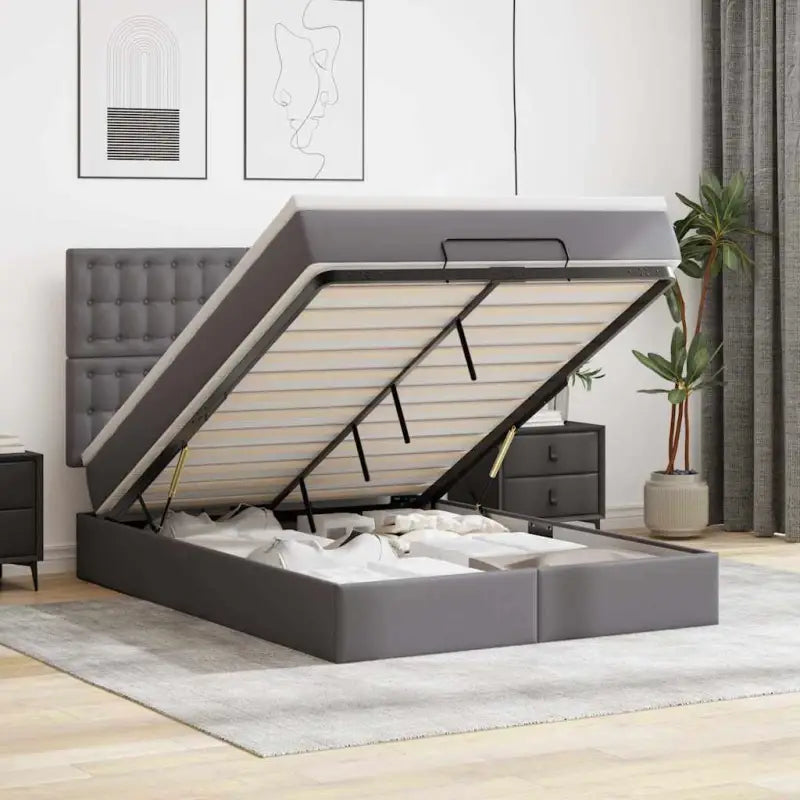 Ottomaan bed met ruime opbergruimte in grijs materiaal - Bedden & bedframes