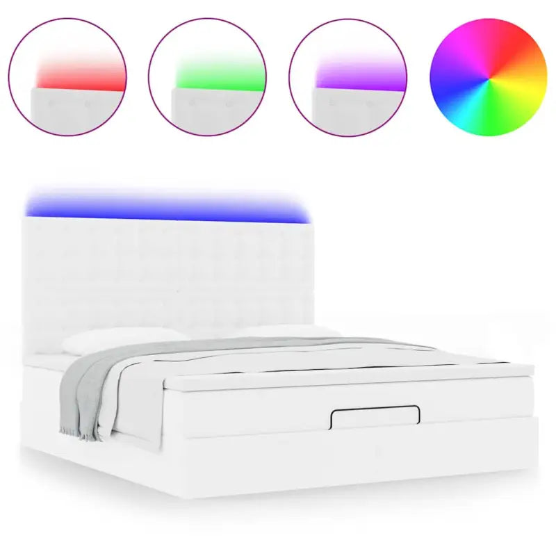 Ottomaanse bed met matras in wit materiaal en ruime opbergruimte - Bedden & bedframes