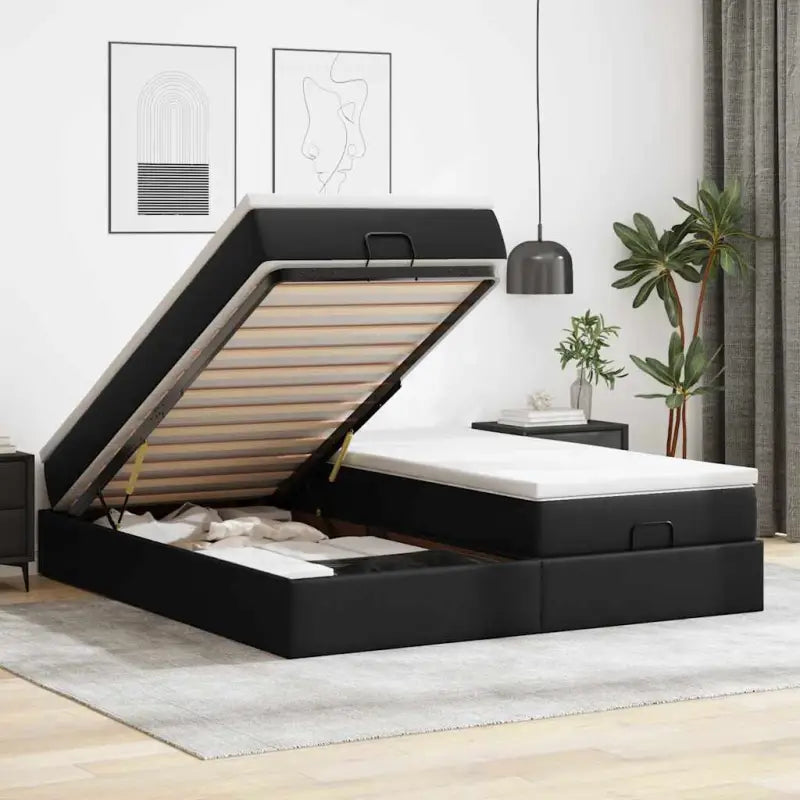 Ottomaanse bed met ruime opbergruimte en zwart materiaal - Zwart / 180 x 200 cm - Bedden & bedframes