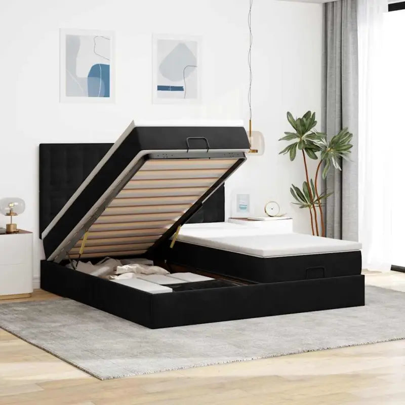 Ottomaanse bed met ruime opbergruimte en zwart materiaal - Bedden & bedframes