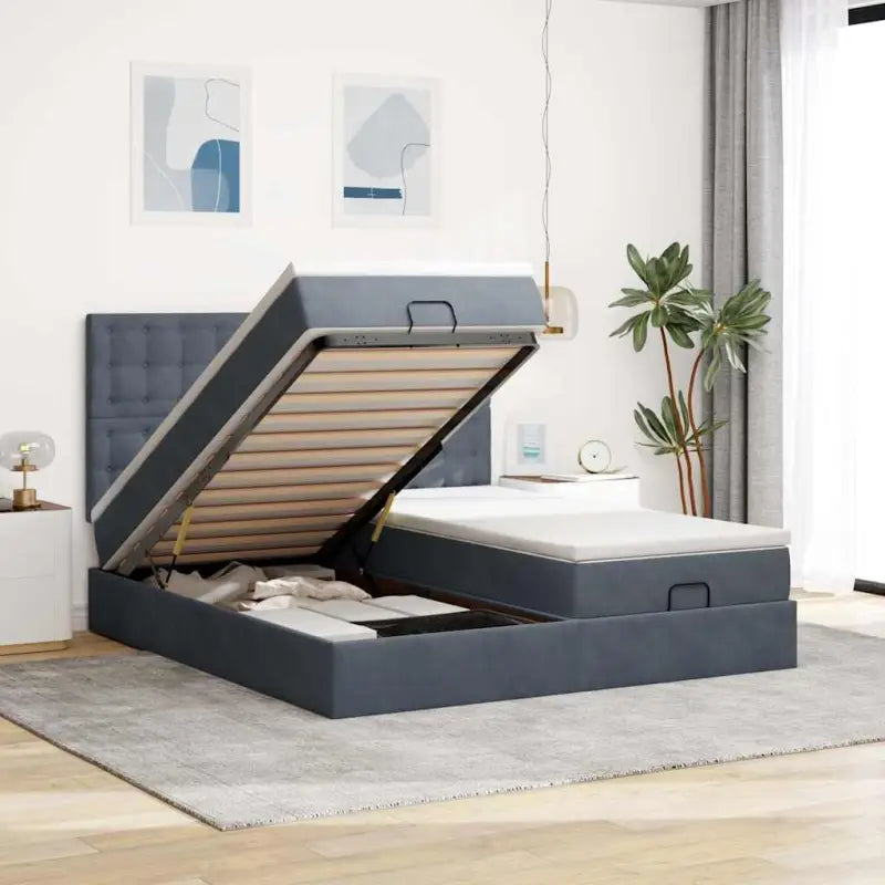 Ottomaanse bed met ruime opbergruimte en zwart materiaal - Donkergrijs / 200 x 200 cm / knopen - Bedden & bedframes