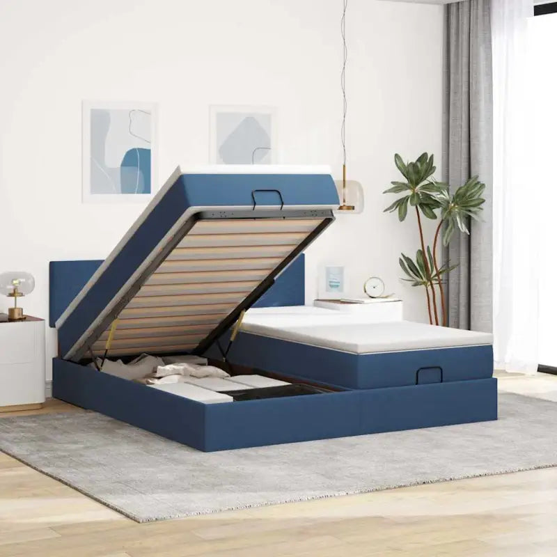 Ottomaanse bed met ruime opbergruimte en zwart materiaal voor comfort - Blauw / 200 x 200 cm / Effen ontwerp - Bedden &