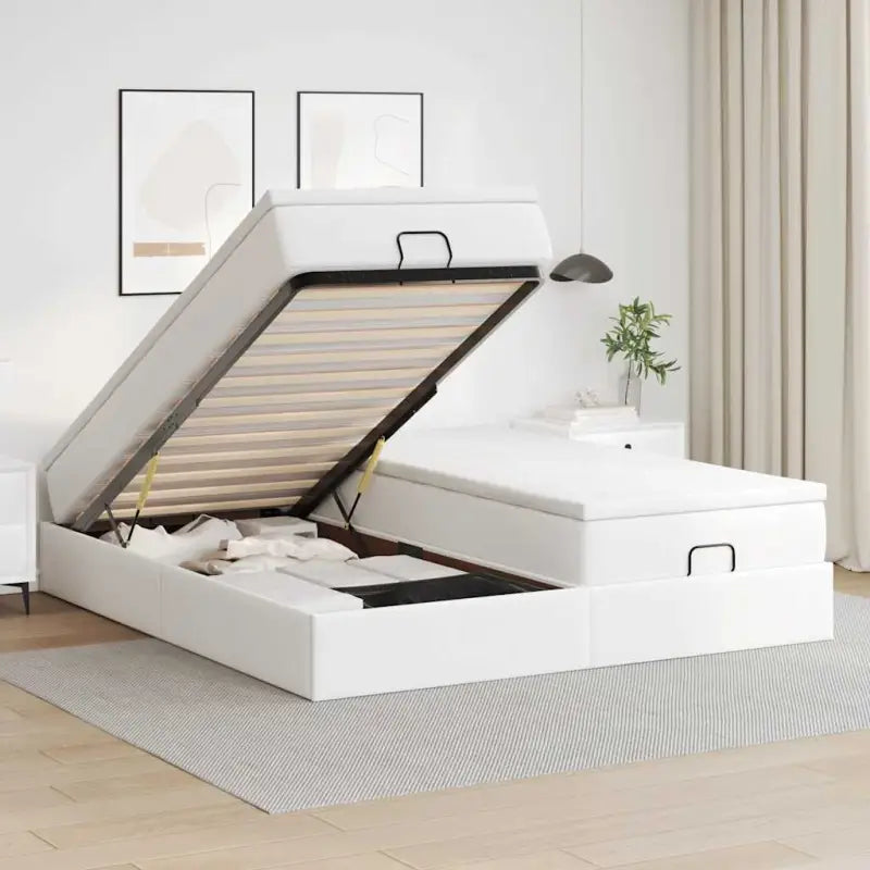 Ottomaanse bed met ruime opbergruimte en zwart materiaal - Wit / 180 x 200 cm - Bedden & bedframes