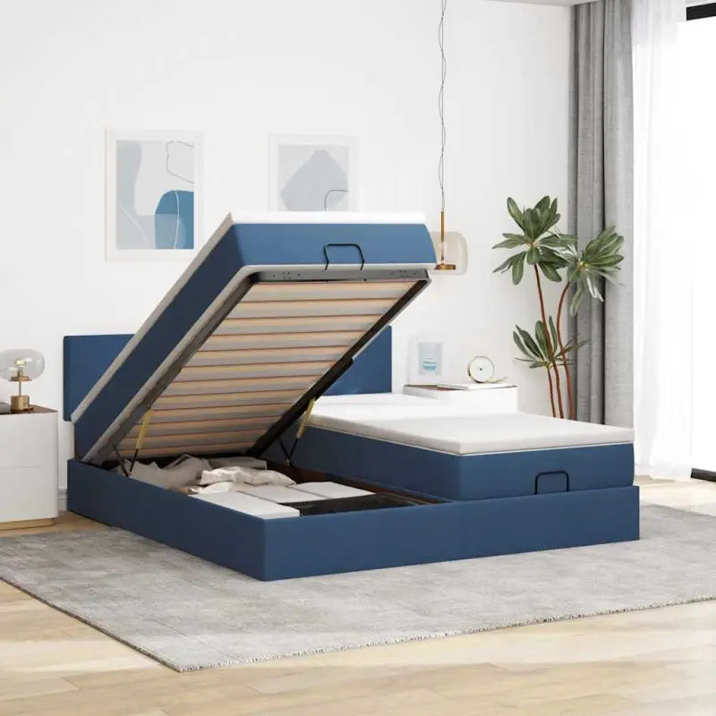 Ottomaanse bed met ruime opbergruimte in lichtgrijs materiaal - Blauw / 180 x 200 cm / Effen ontwerp - Bedden &