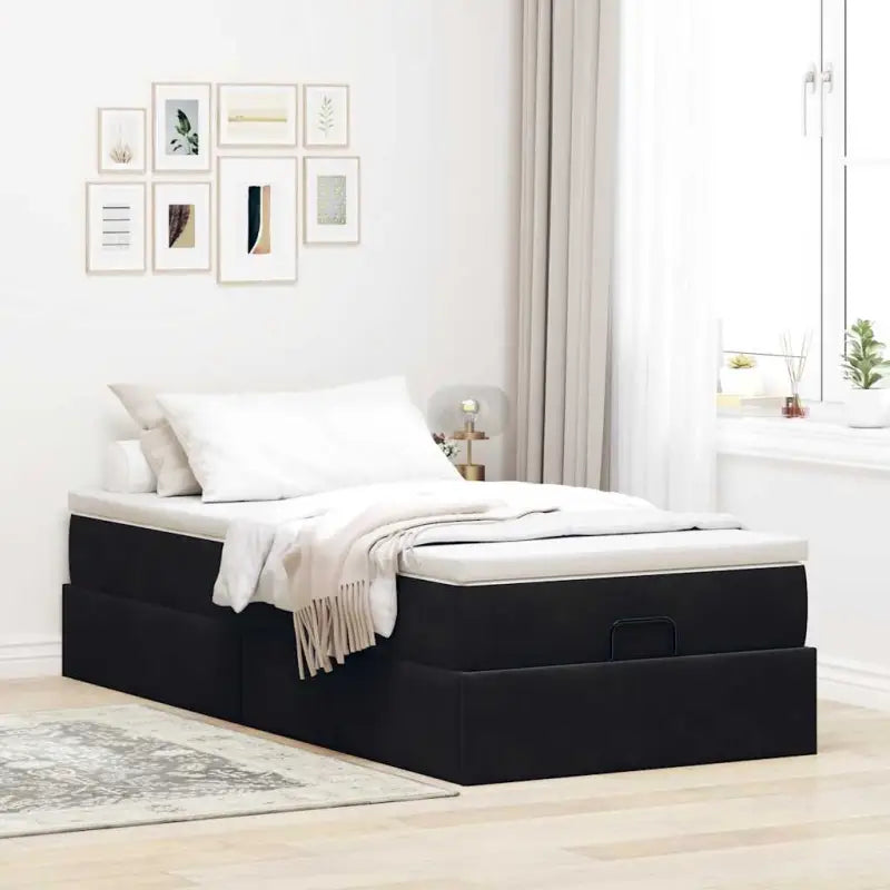 Ottomaanse bed met ruime opbergruimte in zwart materiaal - Bedden & bedframes