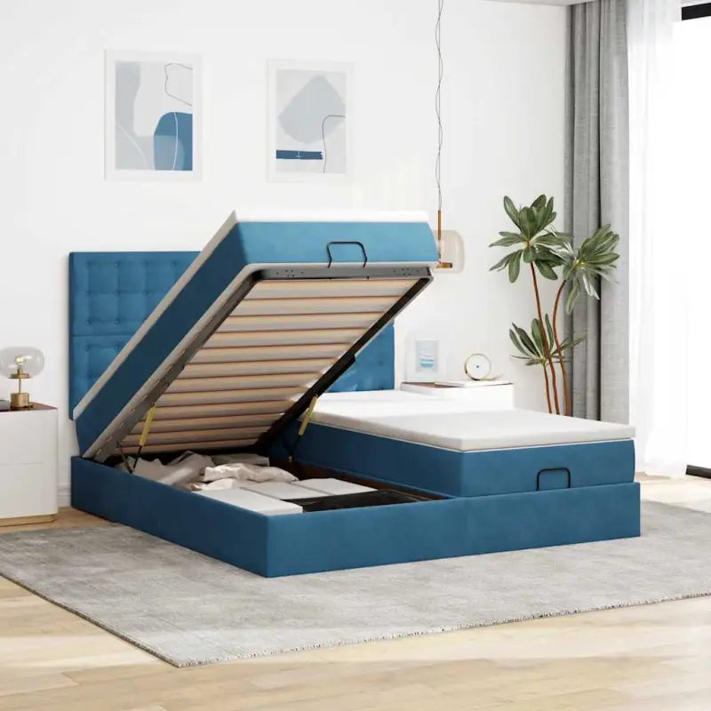 Ottomaanse bed met ruime opbergruimte in zwart materiaal - Donkerblauw / 160 x 200 cm / knopen - Bedden & bedframes