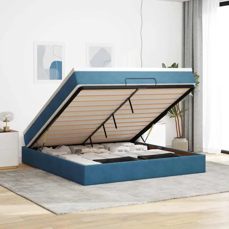 Ottomaanse bed met ruime opbergruimte in zwart materiaal - Donkerblauw / 160 x 200 cm - Bedden & bedframes