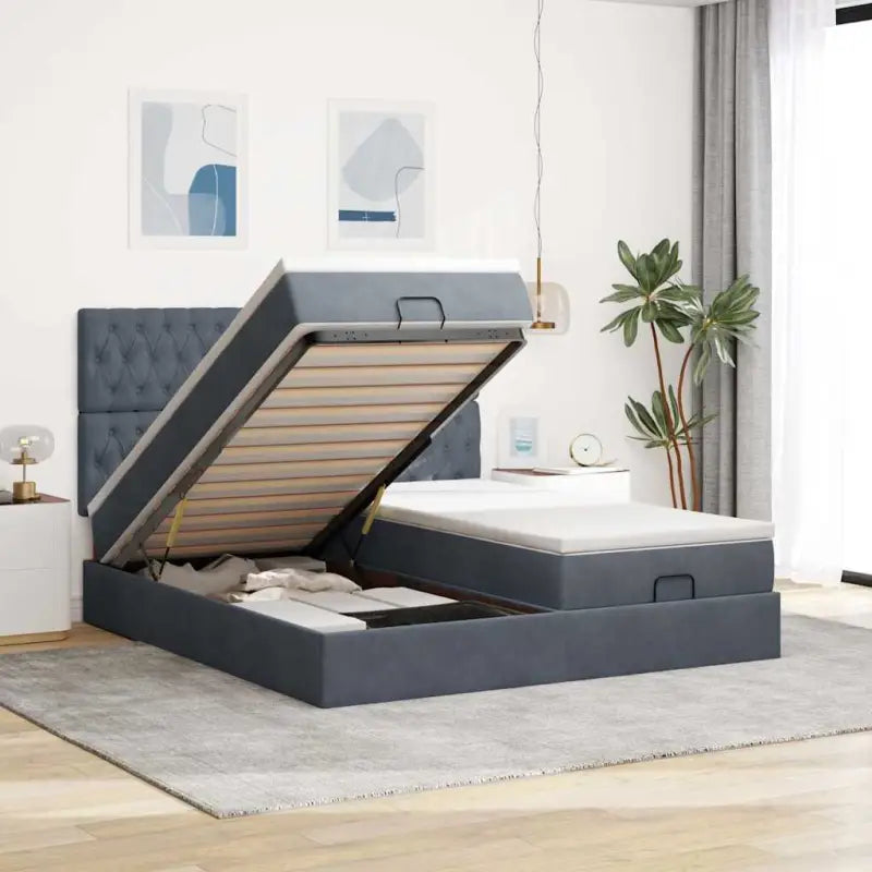 Ottomaanse bed met ruime opbergruimte in zwart materiaal - Donkergrijs / 160 x 200 cm / Getuft ontwerp - Bedden &