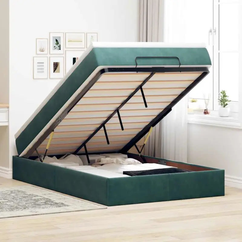 Ottomaanse bed met ruime opbergruimte in zwart materiaal - Donkergroen / 120 x 190 - Bedden & bedframes