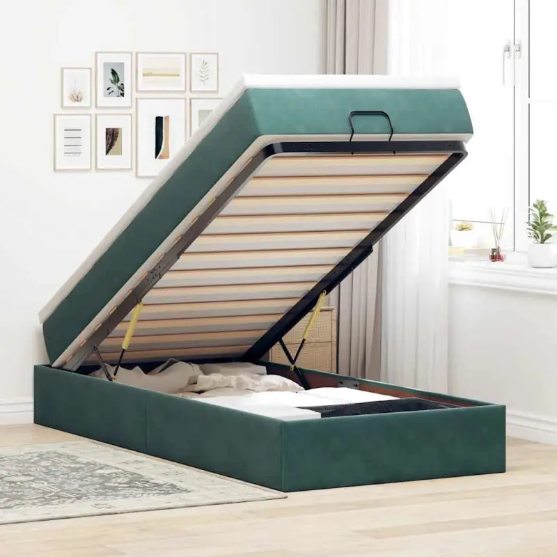 Ottomaanse bed met ruime opbergruimte in zwart materiaal - Donkergroen / 100 x 200 cm - Bedden & bedframes