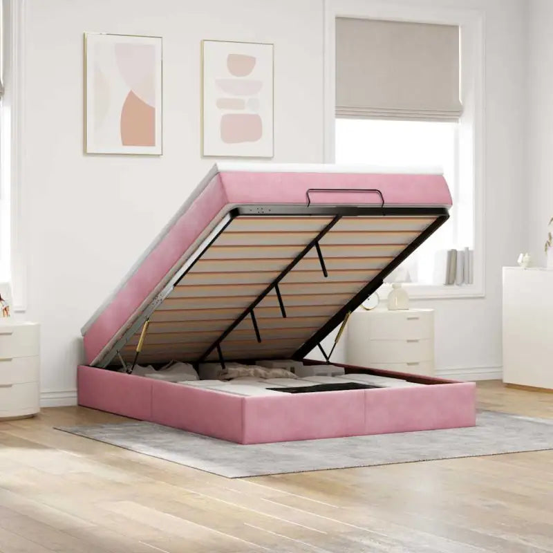 Ottomaanse bed met ruime opbergruimte in zwart materiaal - Roze / 140 x 200 cm - Bedden & bedframes