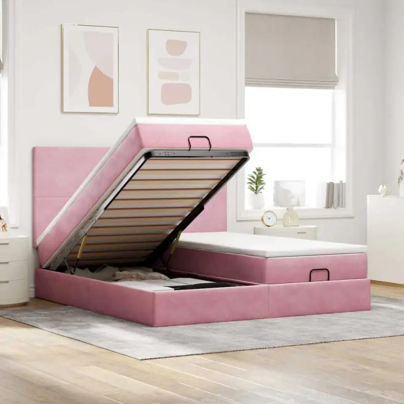 Ottomaanse bed met ruime opbergruimte in zwart materiaal - Roze / 180 x 200 cm / Effen ontwerp - Bedden & bedframes