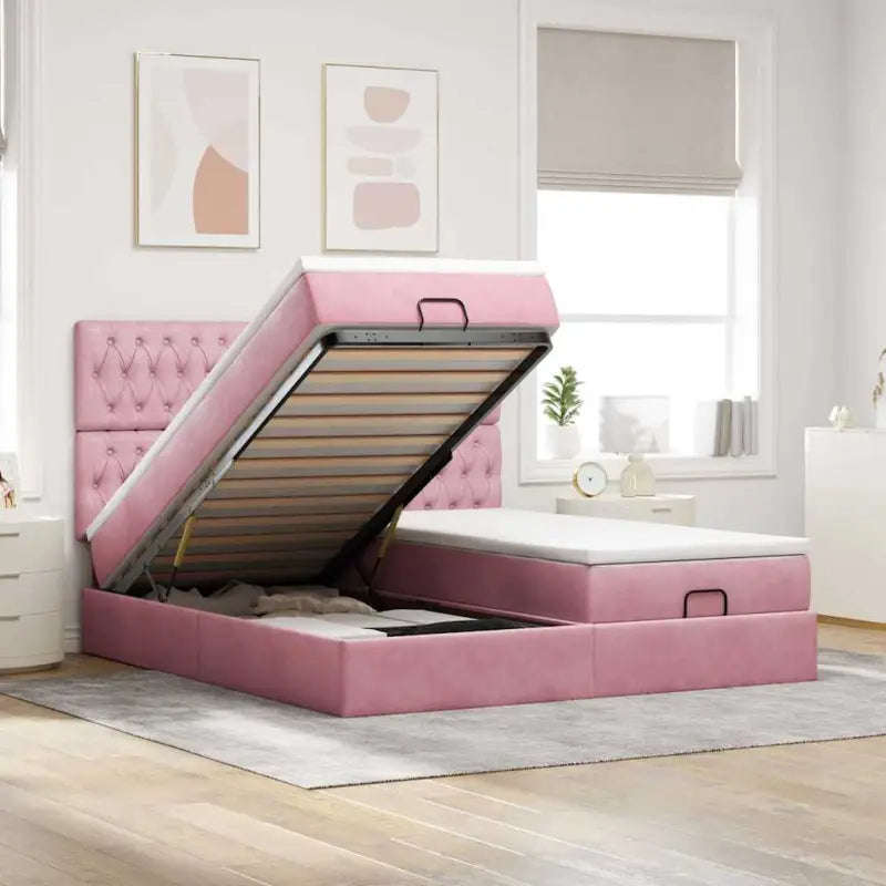 Ottomaanse bed met ruime opbergruimte in zwart materiaal - Roze / 200 x 200 cm / Getuft ontwerp - Bedden & bedframes