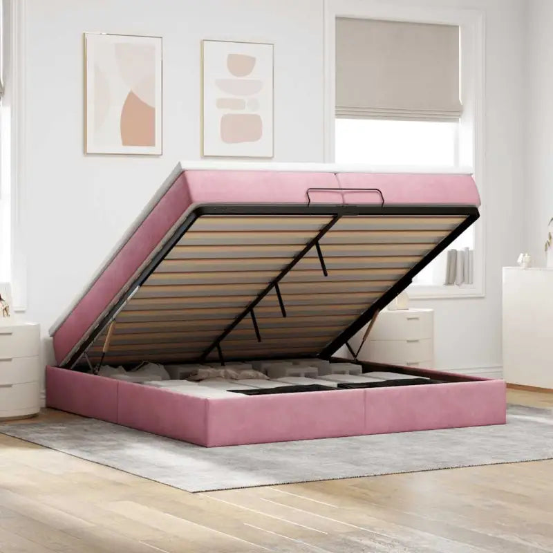 Ottomaanse bed met ruime opbergruimte in zwart materiaal - Roze / 200 x 200 cm - Bedden & bedframes
