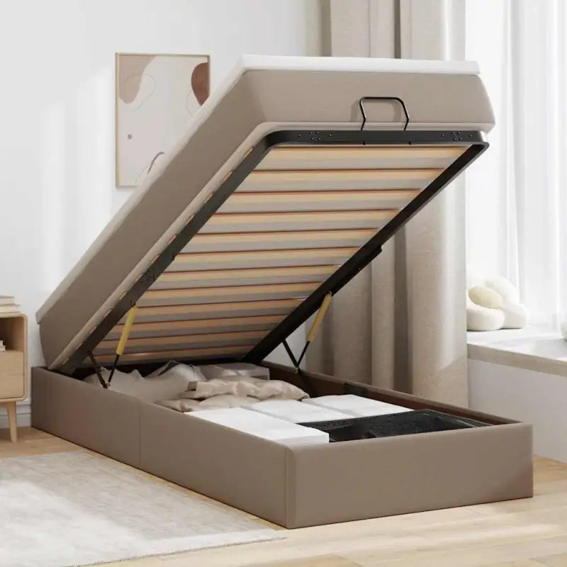 Ottomaanse bed met wit materiaal en ruime opbergruimte - cappucino / 100 x 200 cm - Bedden & bedframes