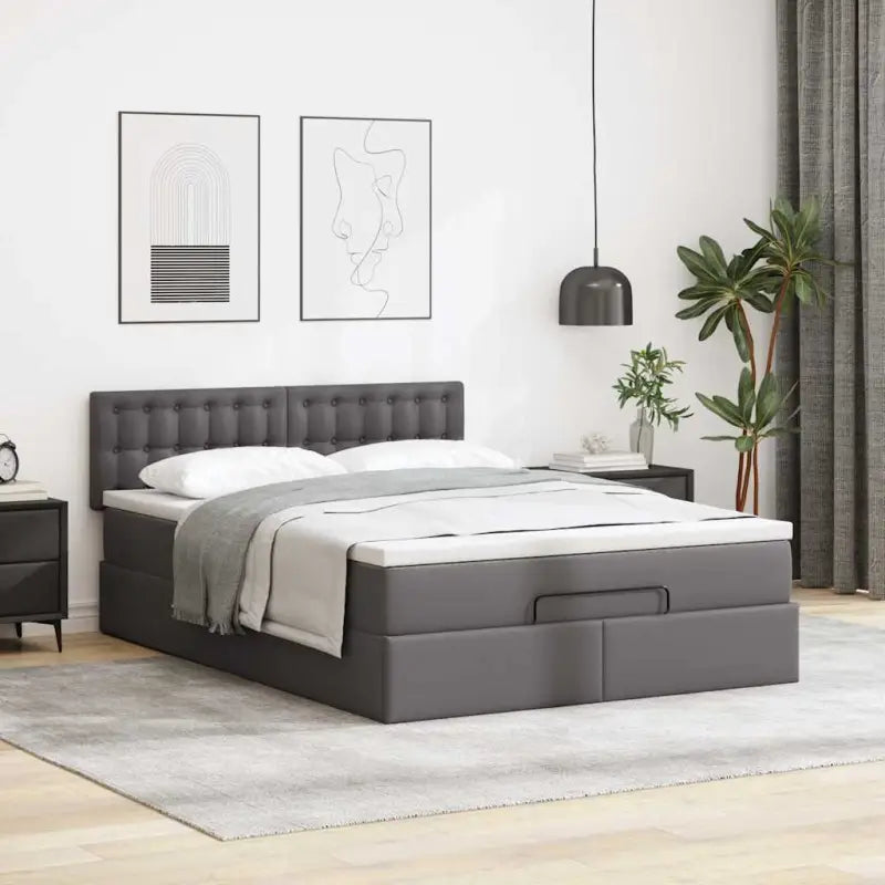 Ottomane bed met grijs materiaal en comfortabele schuimvulling - Bedden & bedframes