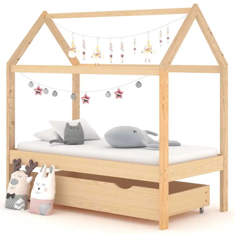 Peuter- en kinderbed met lade van massief grenenhout in boomhutstijl - Bruin / 70 x 140 cm / 1 lade - Peuter- &
