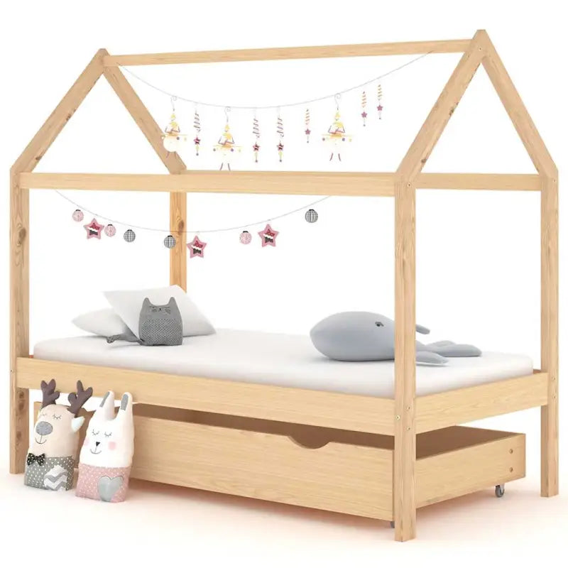 Peuter- en kinderbed met lade van massief grenenhout in boomhutstijl - Bruin / 80 x 160 cm / 1 lade - Peuter- &