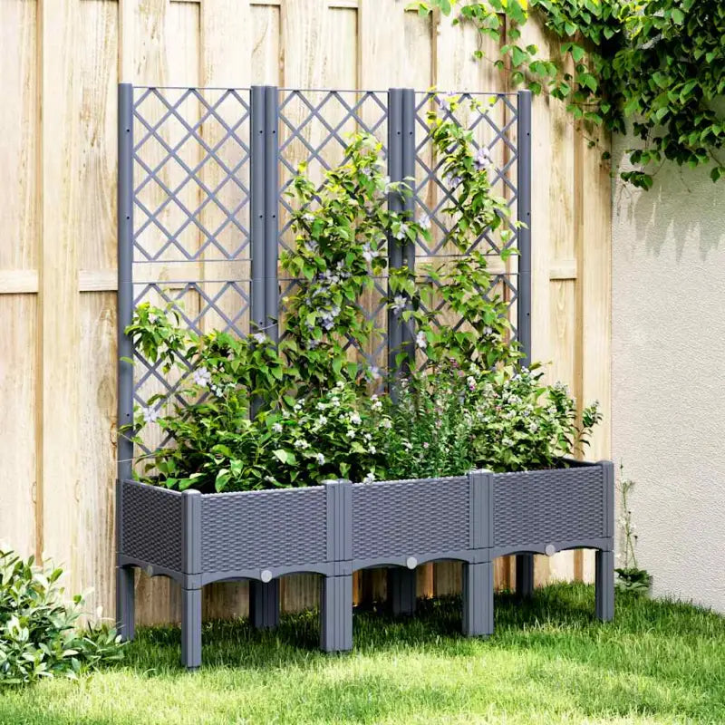 Plantenbak met latwerk voor klimplanten in tuin of op terras - Blauwgrijs / 120 x 40 x 142 cm / 1 - Bloempotten &