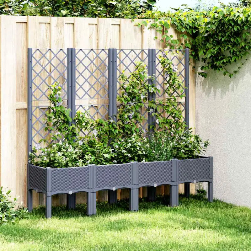 Plantenbak met latwerk voor klimplanten in tuin of op terras - Blauwgrijs / 160 x 40 x 142 cm / 1 - Bloempotten &