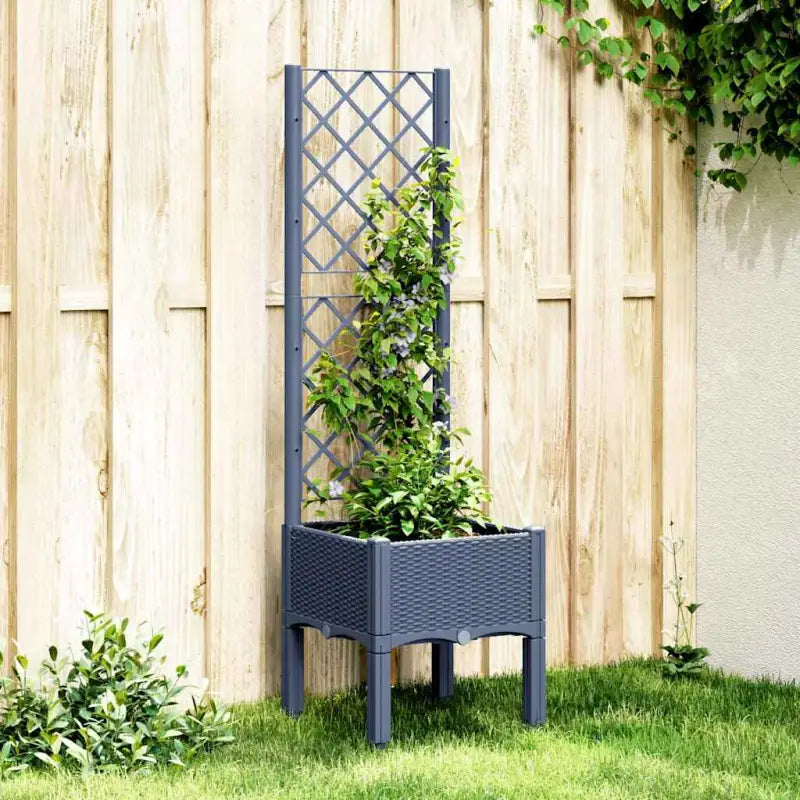 Plantenbak met latwerk voor klimplanten in tuin of op terras - Blauwgrijs / 40 x 40 x 142 cm / 1 - Bloempotten &