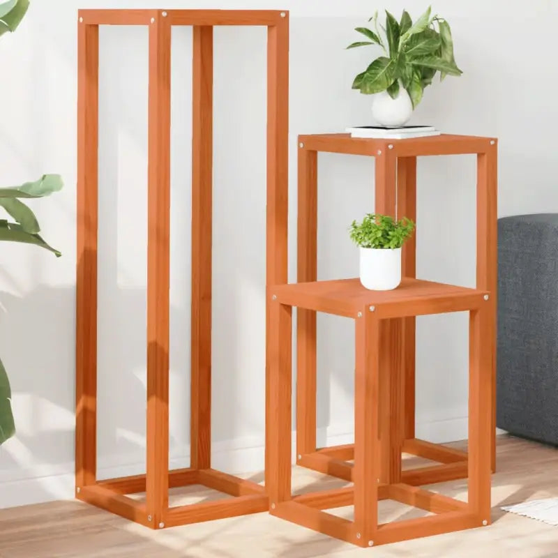 Plantenstandaarden in massief grenenhout de perfecte keuze voor je woonkamer - Wasbruin / 3 - Plantenstandaarden