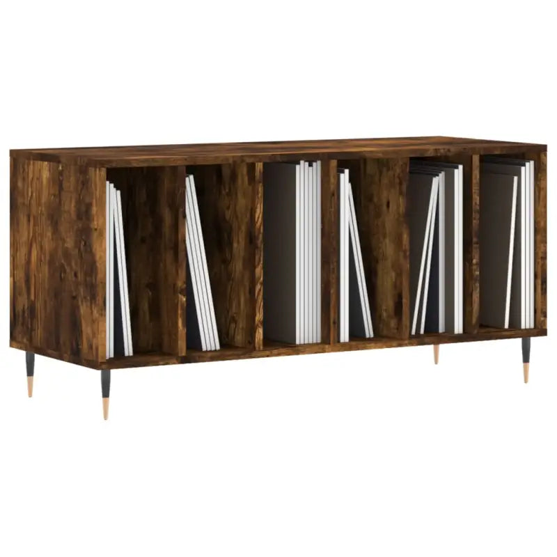 Platenkast met stevige blad en ijzeren poten van bewerkt hout - Cd- & dvd-kasten