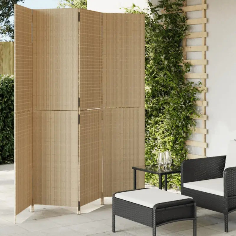 Poly rattan kamerscherm met gegalvaniseerde scharnieren en gemakkelijk schoon - Beige / 196 x 200 cm / Dichtgeweven