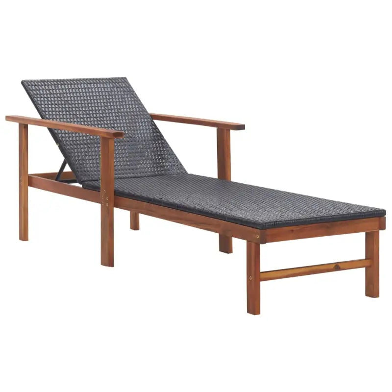 Poly rattan ligstoel met massief acaciahout voor buiten ontspanning - Zwart / 1 / Nee - Ligstoelen