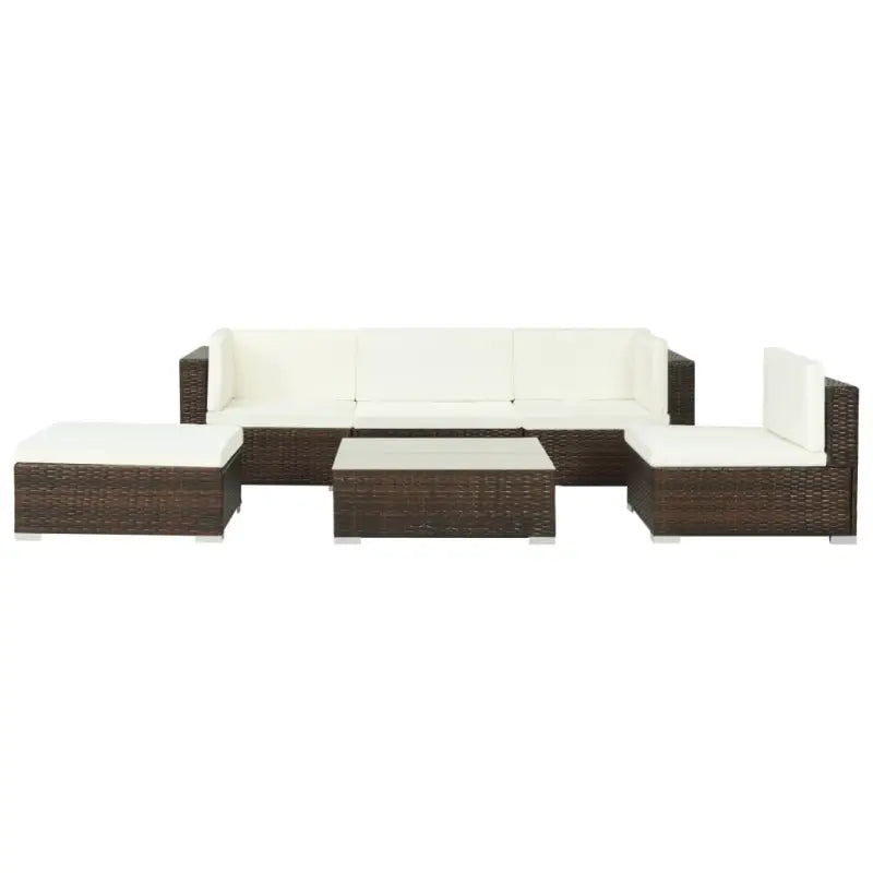 Poly rattan loungeset met diepte zitting en gepoedercoat staal - Bruin / Ja - Tuinsets